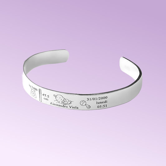 bracciale schiava Nascita in Argento 925 | Personalizzato e  Fatto a Mano in Italia. Amira gioielli personalizzati